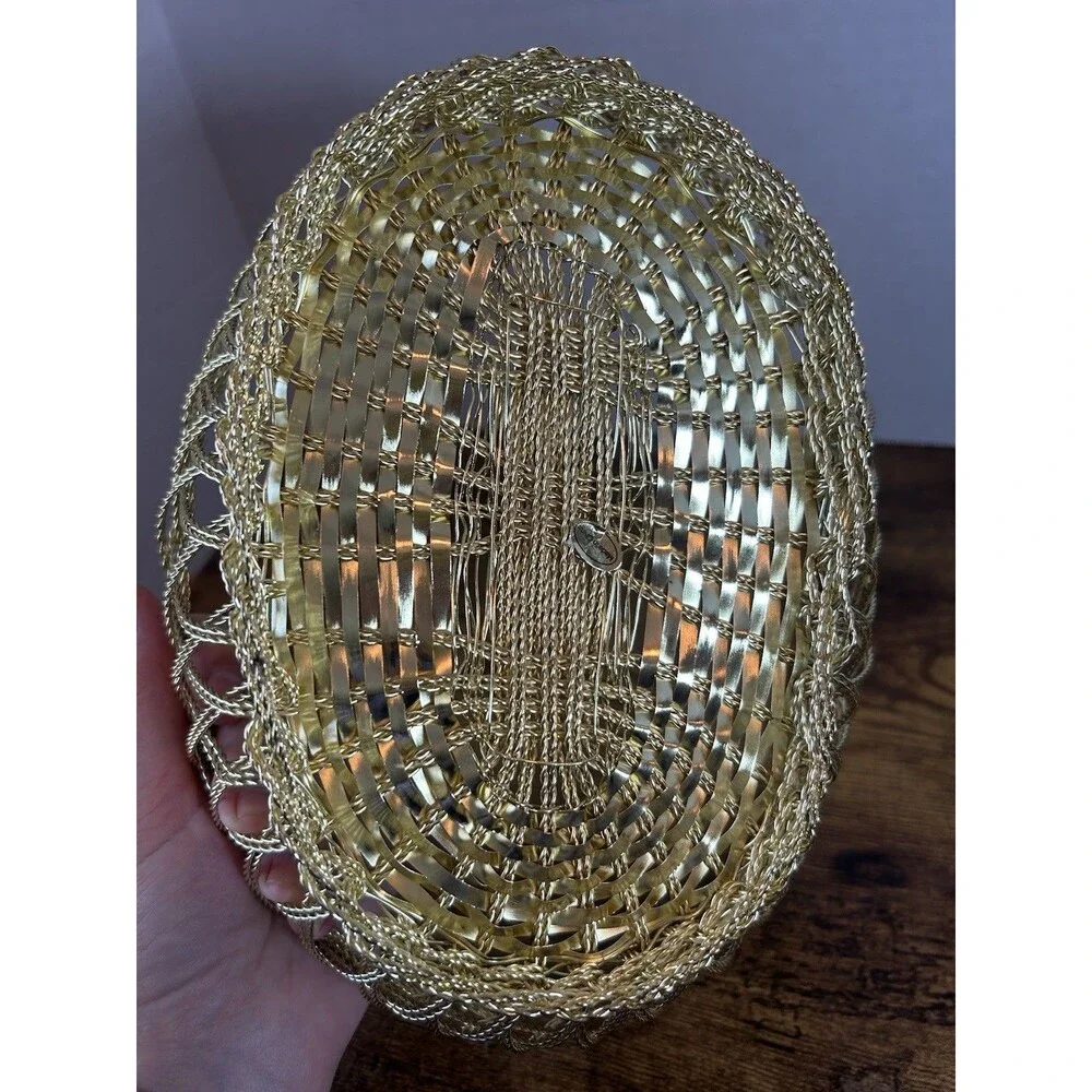 Studio Nova Golden Classic Twist Wire Oval Basket Gold Tone Fruit Bowl Decor
